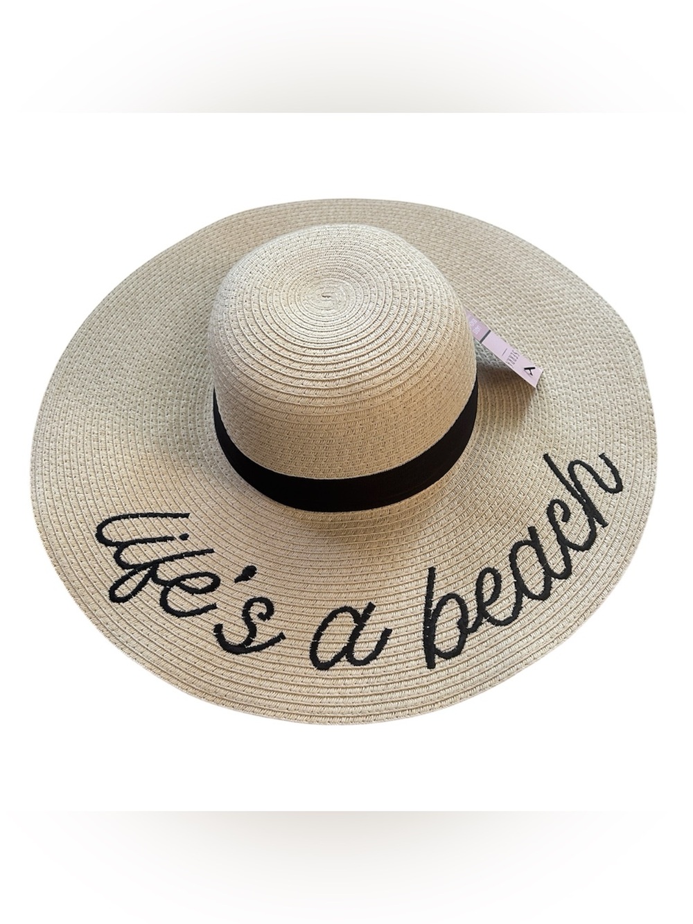 Serra Life is a Beach Wide-Brim Straw Sun Hat with Black Script